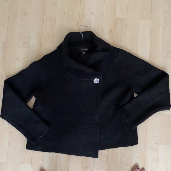 EUC wool cardigan- draped front and collar-1 button closure- Adrienne Vittadini - Picture 4 of 12